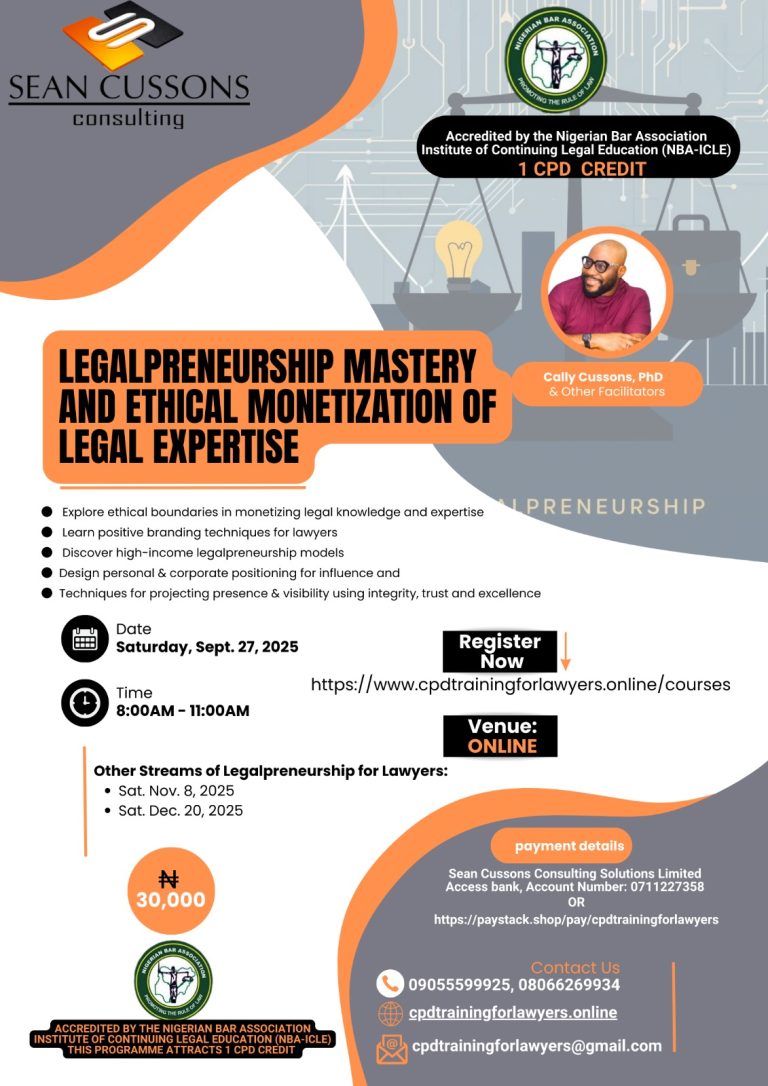 Online CPD Workshop — Legalpreneurship Mastery & Ethical Monetization of Legal Expertise