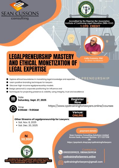 Online CPD Workshop — Legalpreneurship Mastery & Ethical Monetization of Legal Expertise