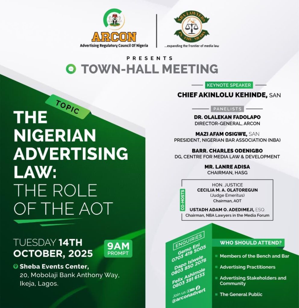 NBA Members Invited to ARCON Town-Hall Meeting on Nigerian Advertising Law