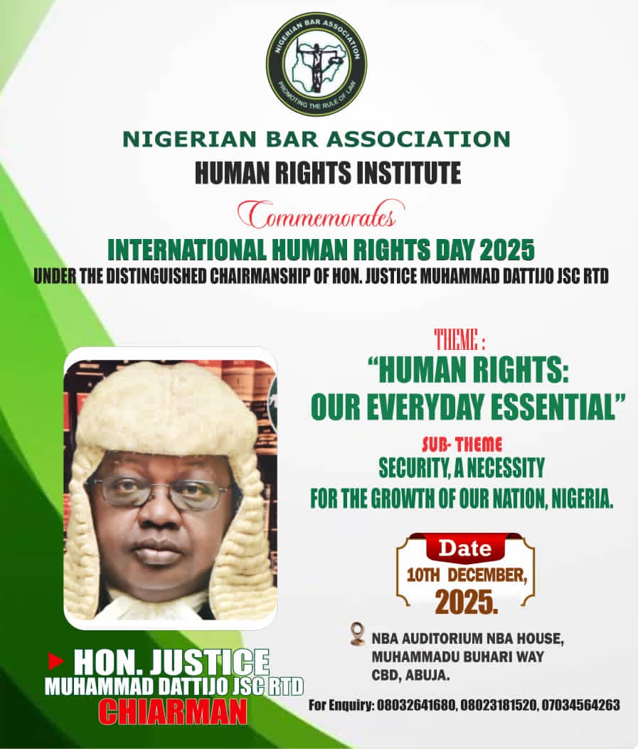 NBA Human Rights Institute Set to Mark International Human Rights Day 2025 with High-Profile National Dialogue